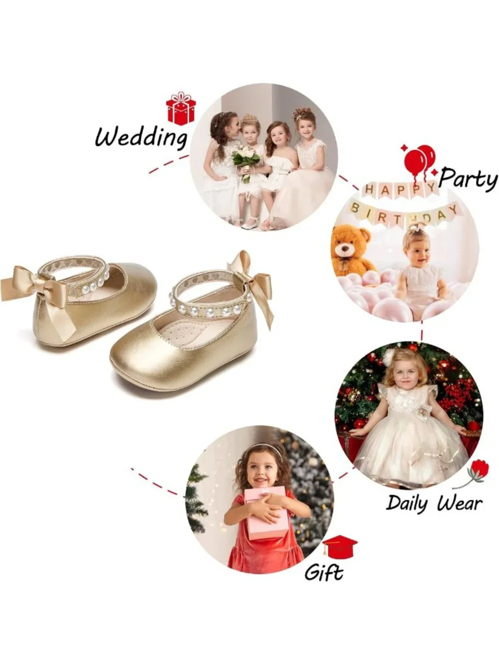 Baby Girls Mary Jane Flats - Soft Rubber Sole Infant Walking Shoes for Weddings